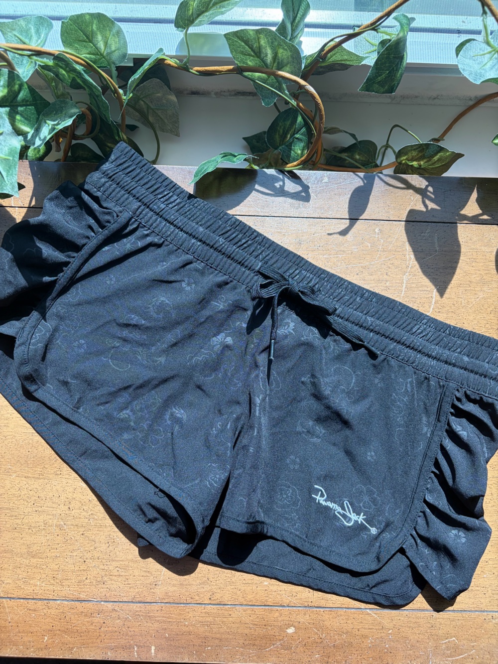 Panama Jack Black Ruffle Athletic Shorts | Women’s Lightweight Running Gym Short